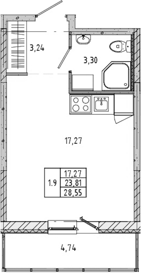 Квартира студия 23.6 м², 15/21 эт., ЖК «Новые горизонты 2»